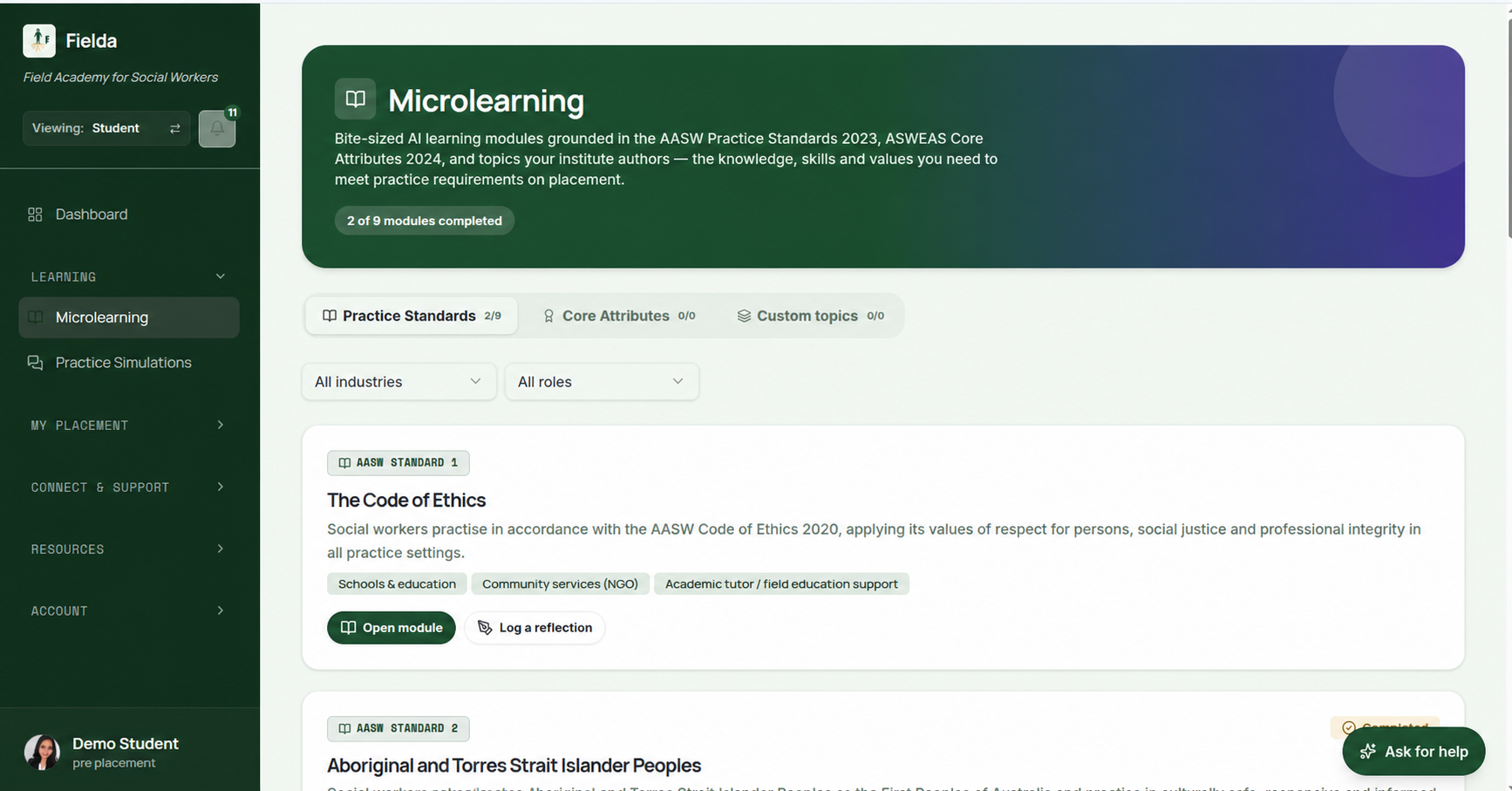 Fielda - Microlearning interface